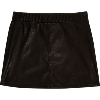 Mini girls block leather-look skirt